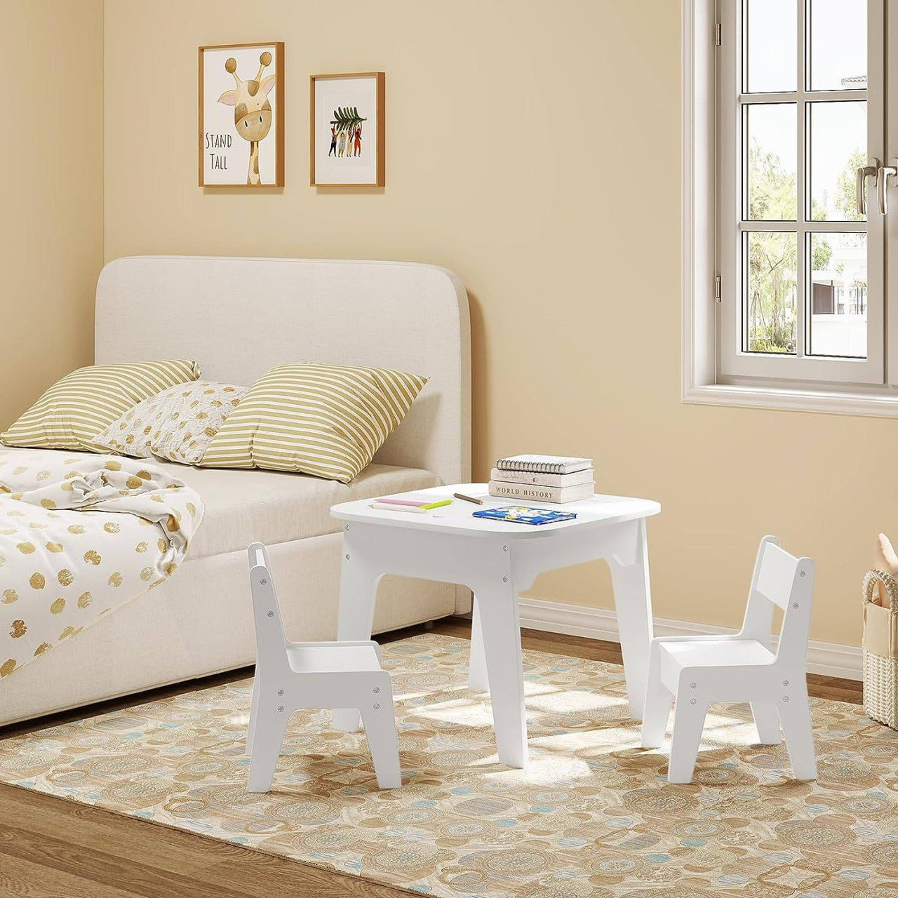 24goodz Kids Table and Chair Set - Space-Saving Design - Durable MDF - For Children aged 3 to 7 - White