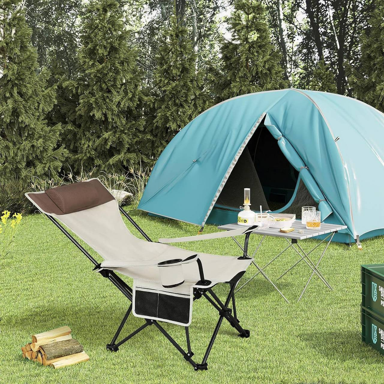 24goodz Lightweight Folding Camping Chair - Durable and Tear-Resistant - 600D Oxford Fabric - For Outdoor Enthusiasts - Beige