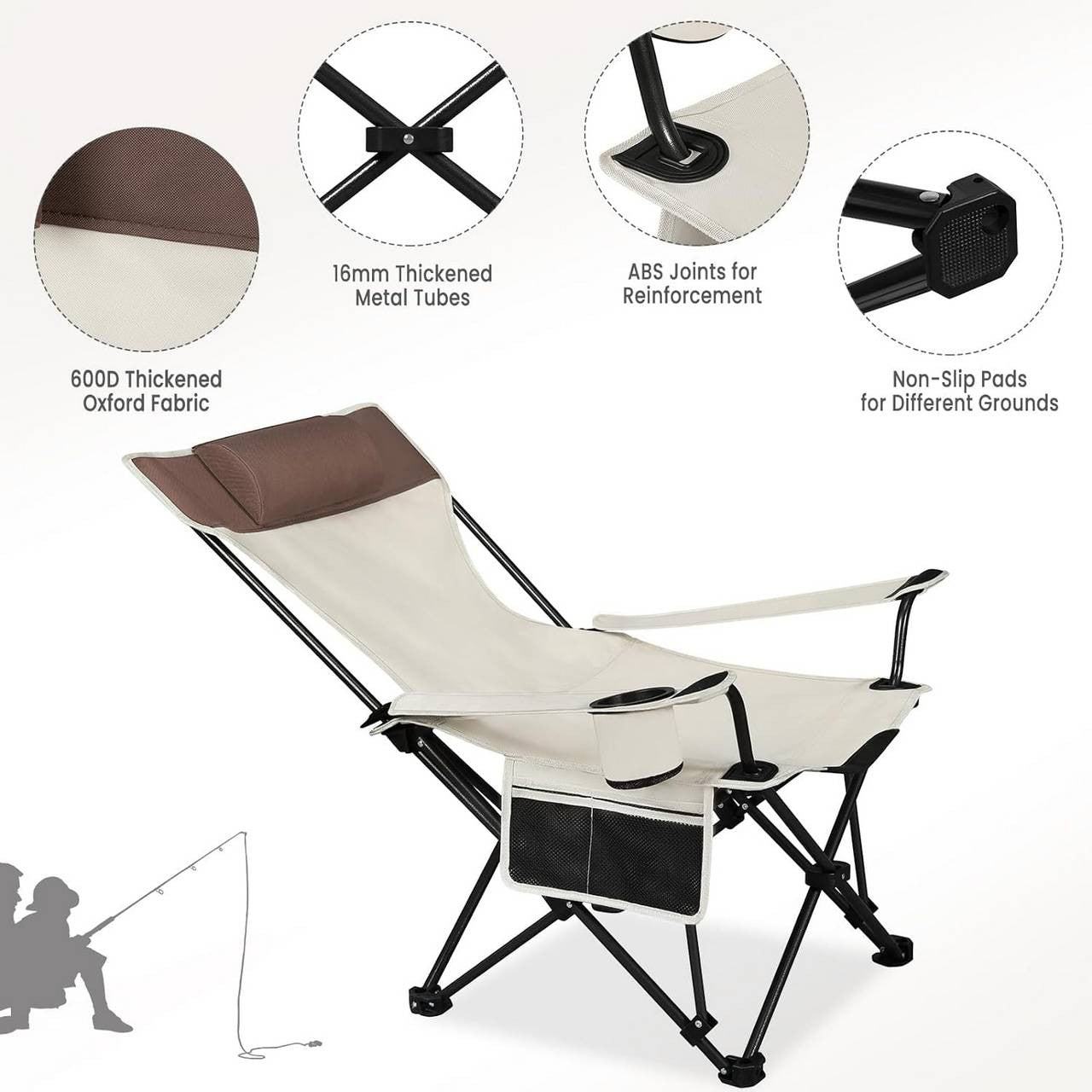 24goodz Lightweight Folding Camping Chair - Durable and Tear-Resistant - 600D Oxford Fabric - For Outdoor Enthusiasts - Beige