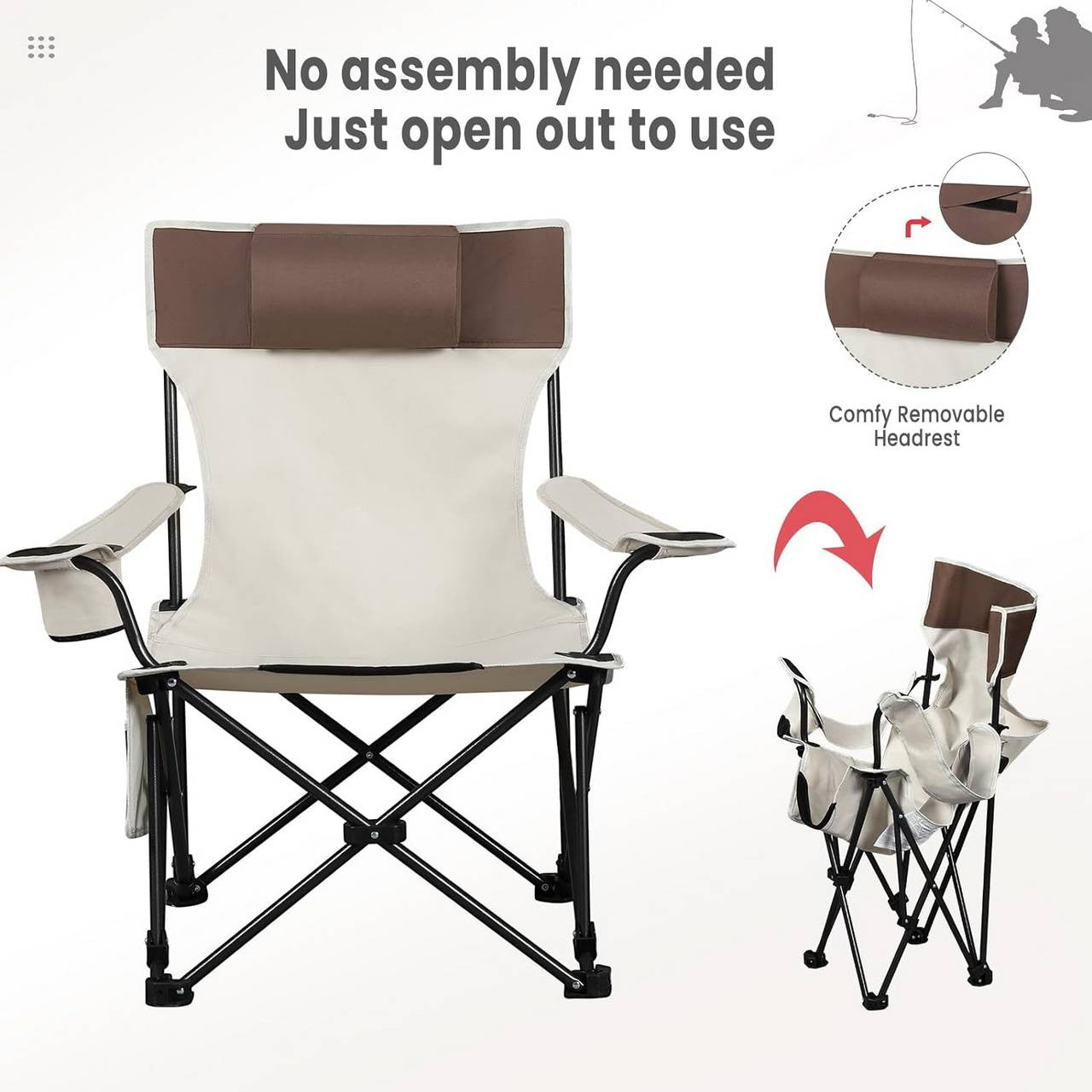 24goodz Lightweight Folding Camping Chair - Durable and Tear-Resistant - 600D Oxford Fabric - For Outdoor Enthusiasts - Beige