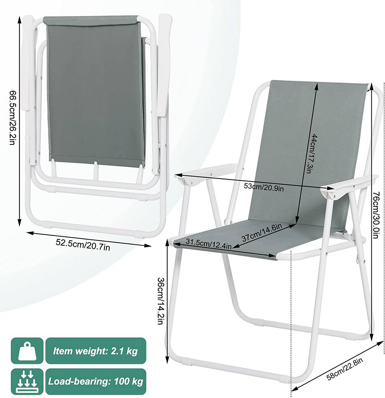 24goodz Lightweight Folding Chair - Easy to Store - Comfortable Design - 600D Oxford Fabric - For Outdoor and Indoor Use - Dark Grey - dgr
