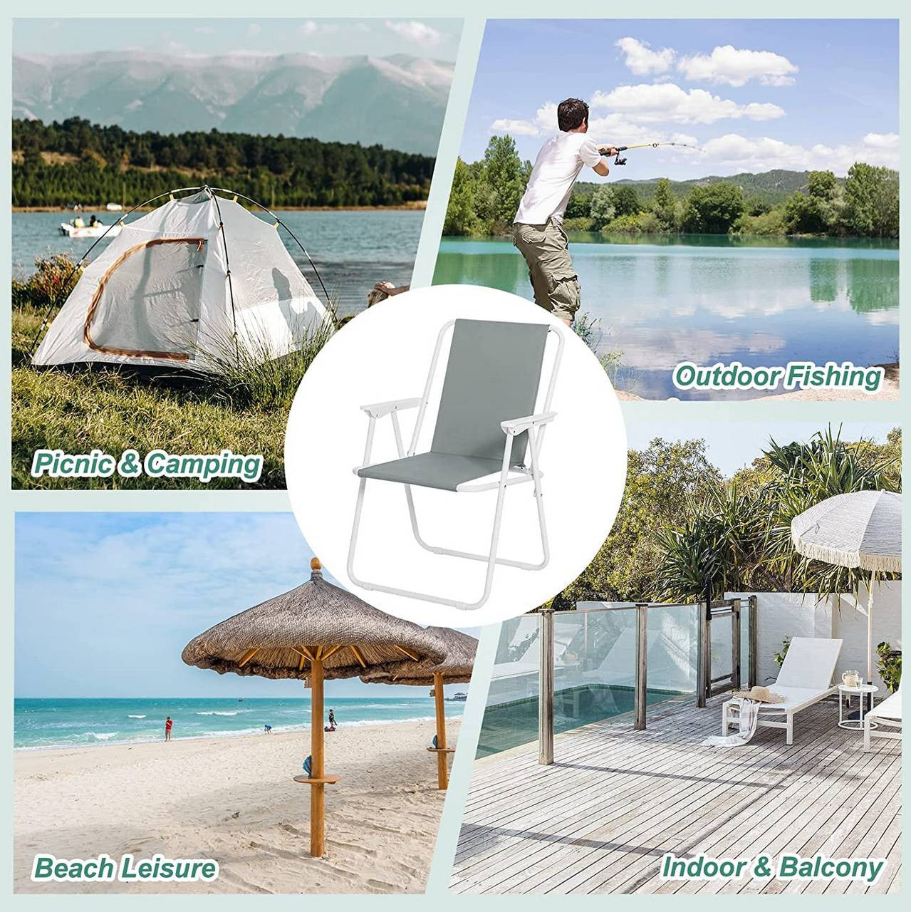 24goodz Lightweight Folding Chair - Easy to Store - Comfortable Design - 600D Oxford Fabric - For Outdoor and Indoor Use - Dark Grey - dgr