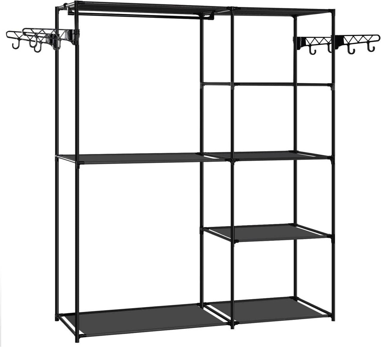 24goodz Open Wardrobe - Excellent Storage Capacity - Sturdy and Durable - Metal and Non-Woven Fabric - Black - 148 x 166 x 42.5 cm