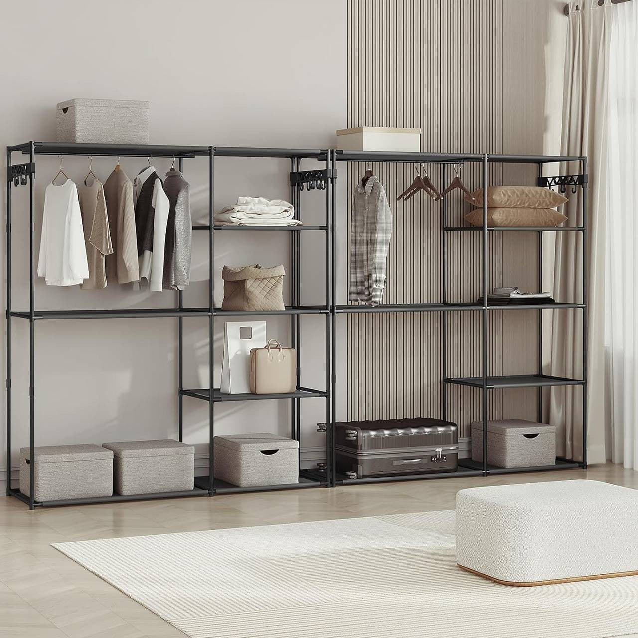 24goodz Open Wardrobe - Excellent Storage Capacity - Sturdy and Durable - Metal and Non-Woven Fabric - Black - 148 x 166 x 42.5 cm