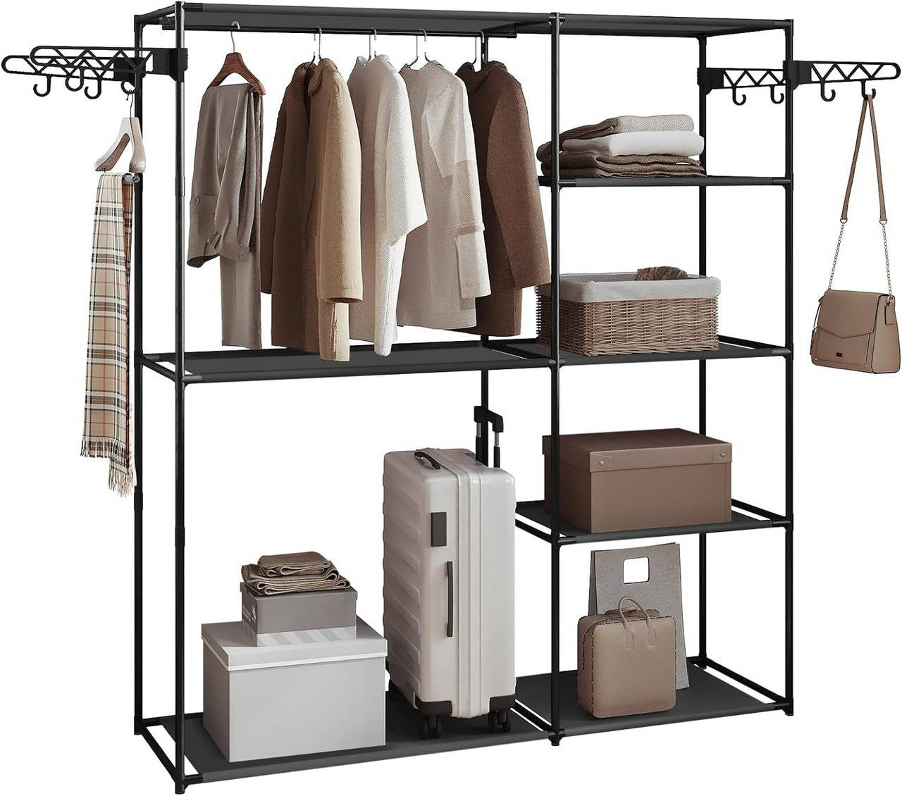 24goodz Open Wardrobe - Excellent Storage Capacity - Sturdy and Durable - Metal and Non-Woven Fabric - Black - 148 x 166 x 42.5 cm