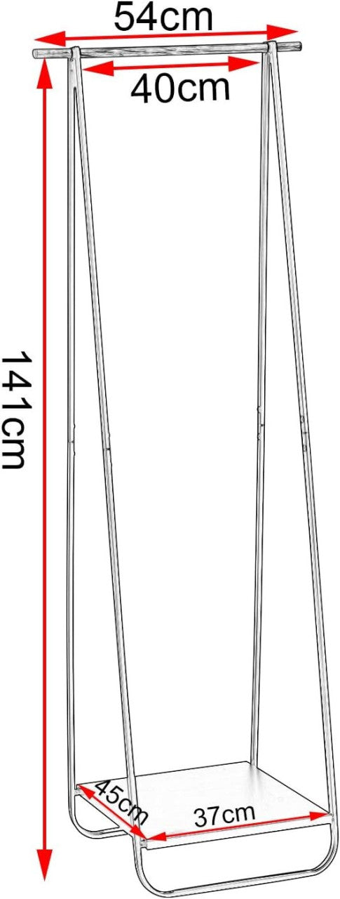 24goodz Modern Coat Rack with Shelf - Space-Saving Design - Sturdy Metal Frame - Black - For Bedroom and Hallway - 54x141x45 cm