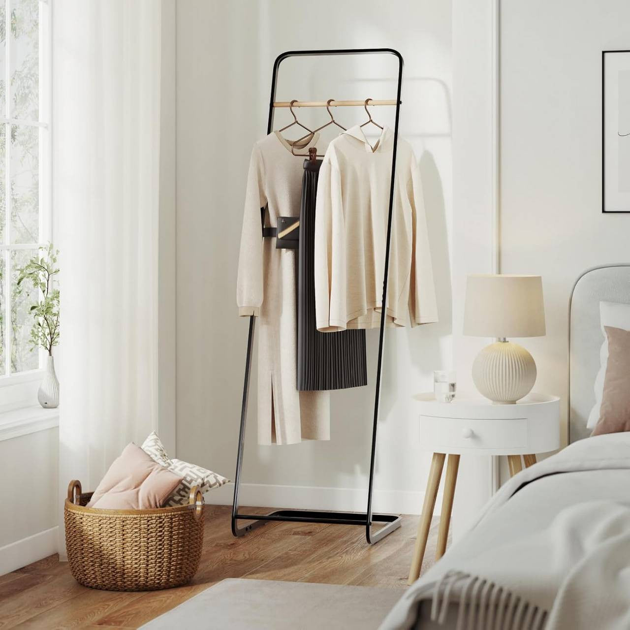 24goodz L-Shaped Coat Rack - Space-Saving Design - Sturdy Metal - For Home & Office - Black - 40x140x40 cm