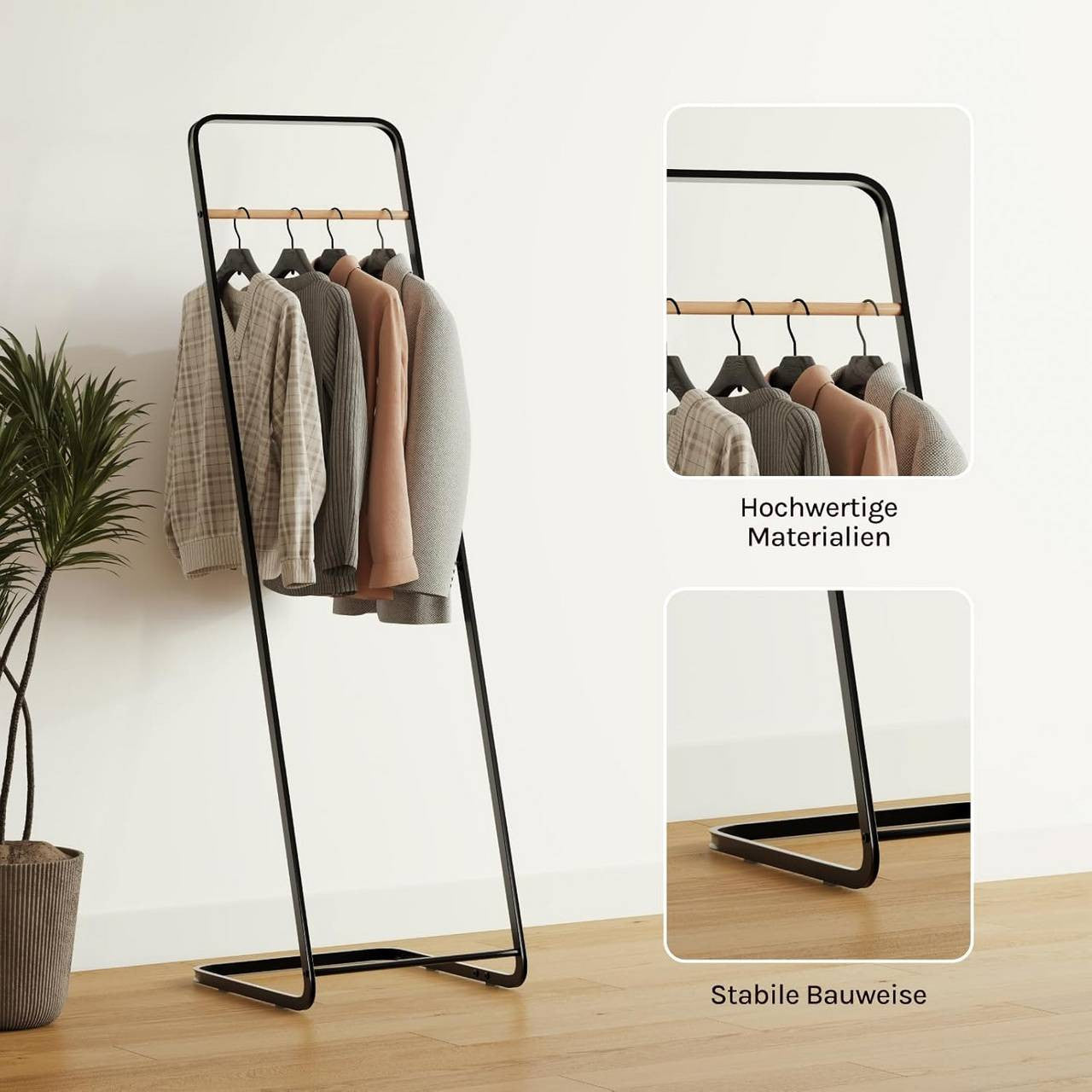 24goodz L-Shaped Coat Rack - Space-Saving Design - Sturdy Metal - For Home & Office - Black - 40x140x40 cm