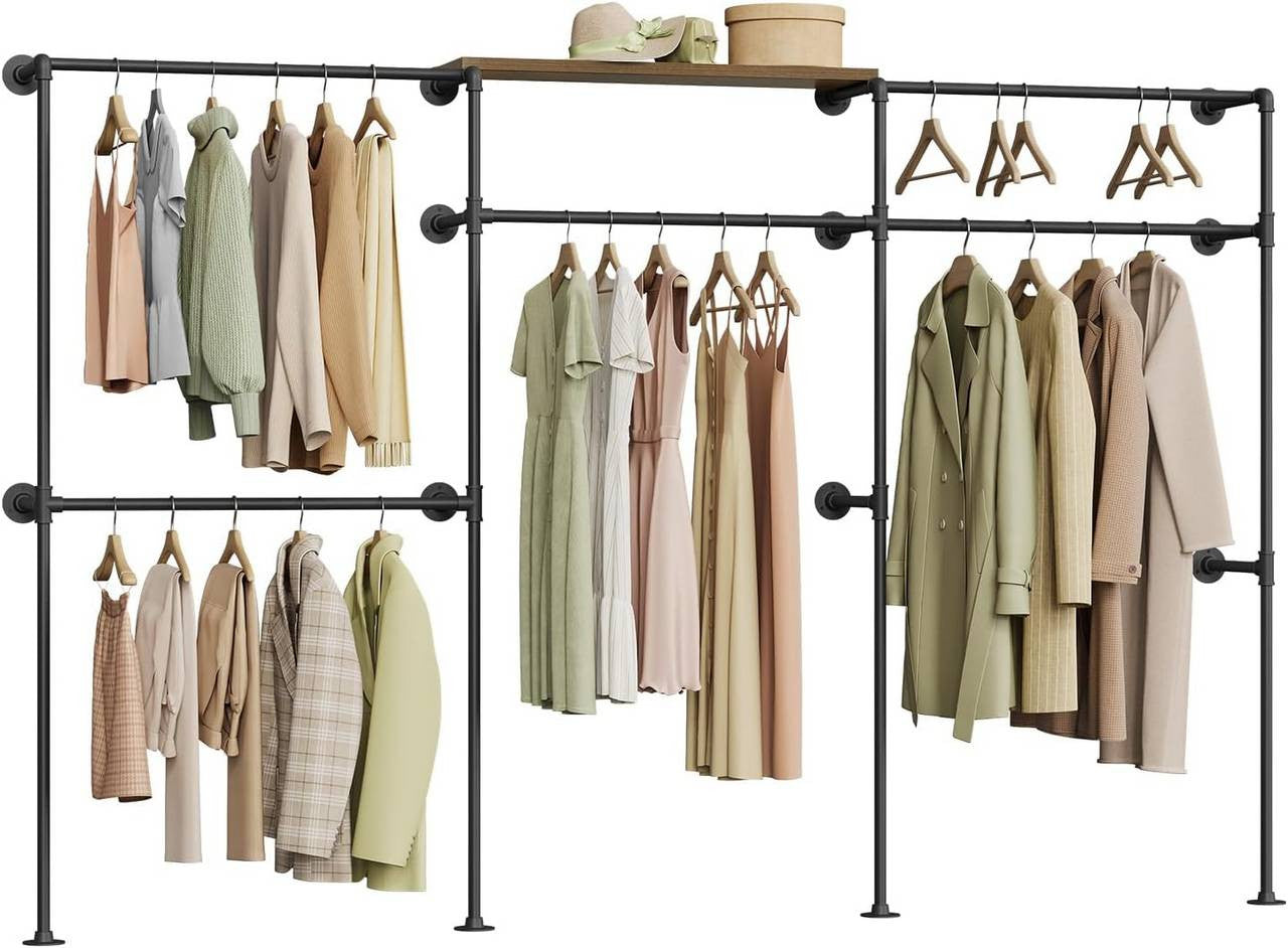 24goodz Wall-Mounted Coat Rack - Organized and Accessible - Robust Construction - Metal and Particle Board - Black + Vintage Brown - 283 x 186 x 33.5 cm