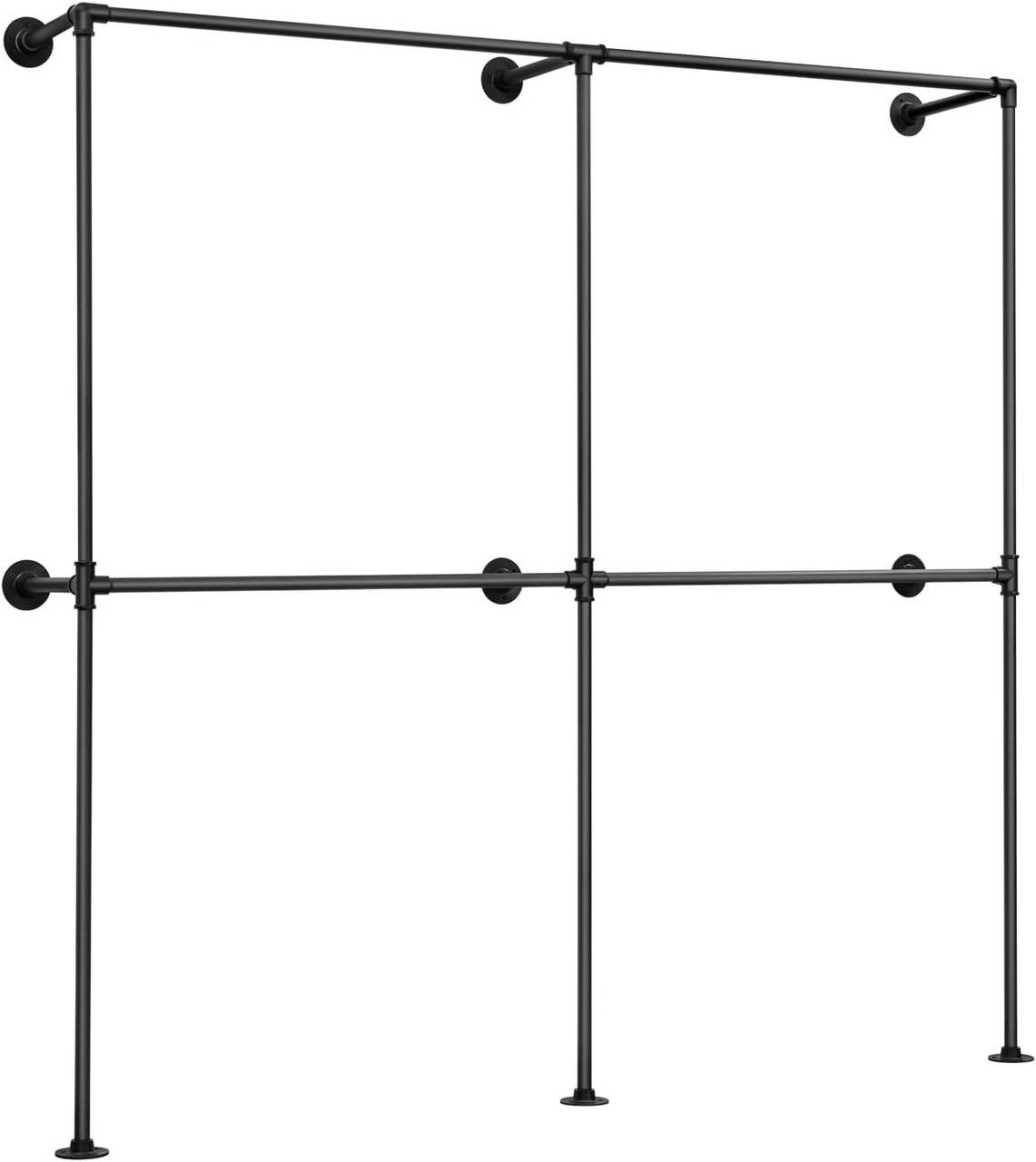 24goodz Wall-Mounted Clothing Rack - Space-Saving Design - Durable Iron - For Home and Office - Black - 193 x 187 x 36.5 cm