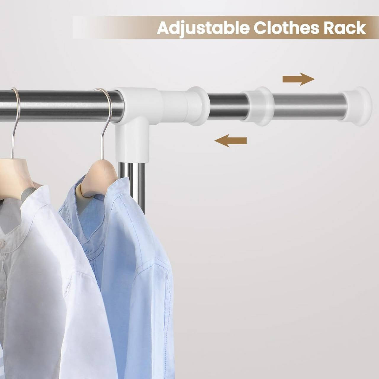 24goodz Adjustable Clothing Rack with Wheels - Flexible Height and Width - Stainless Steel - For Home and Retail - Silver White