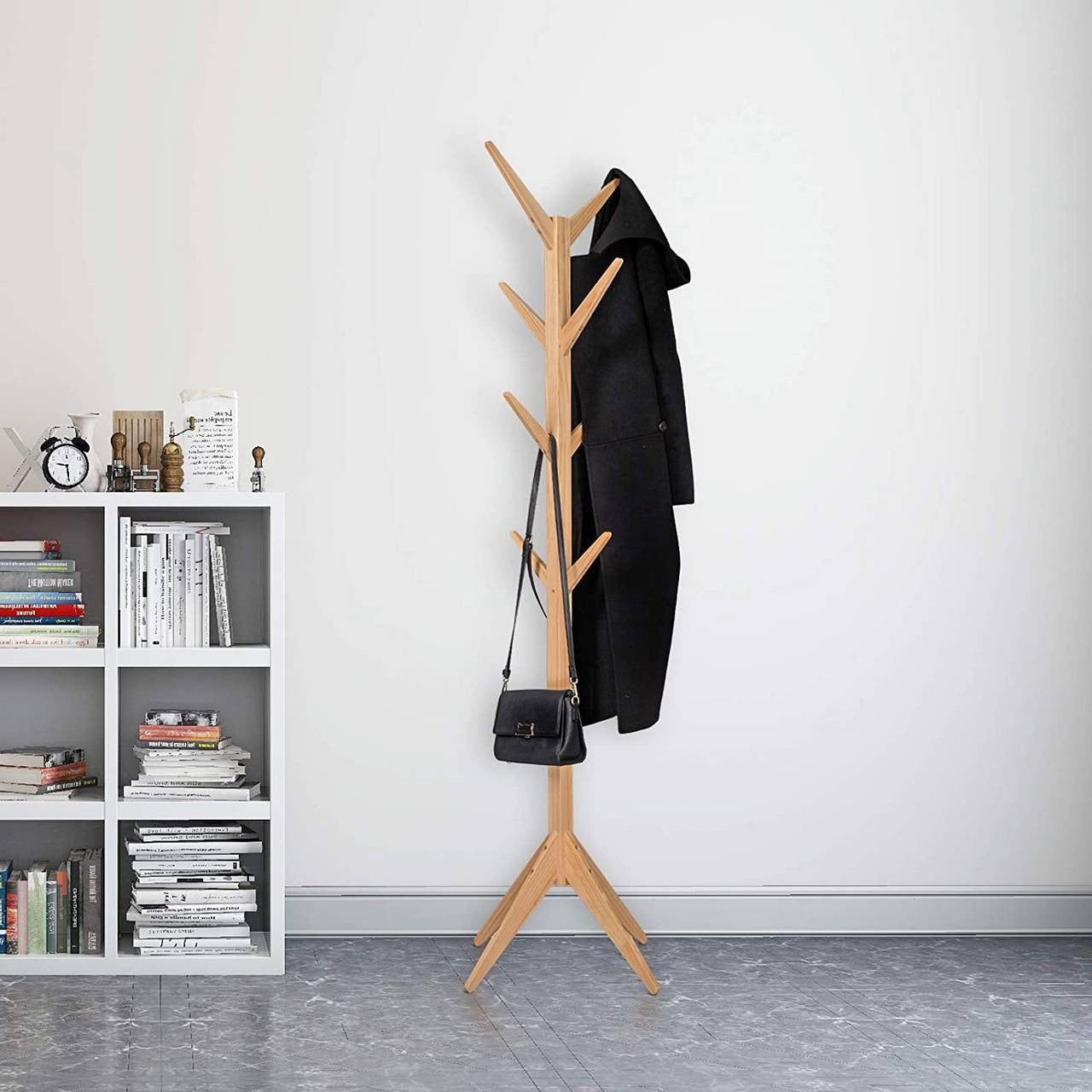 24goodz Clothes Rack with Three Shelves - Space-Saving Design - Durable Stability - Steel and Chipboard - Light Oak + Black - 60 x 40 x 170 cm - nt