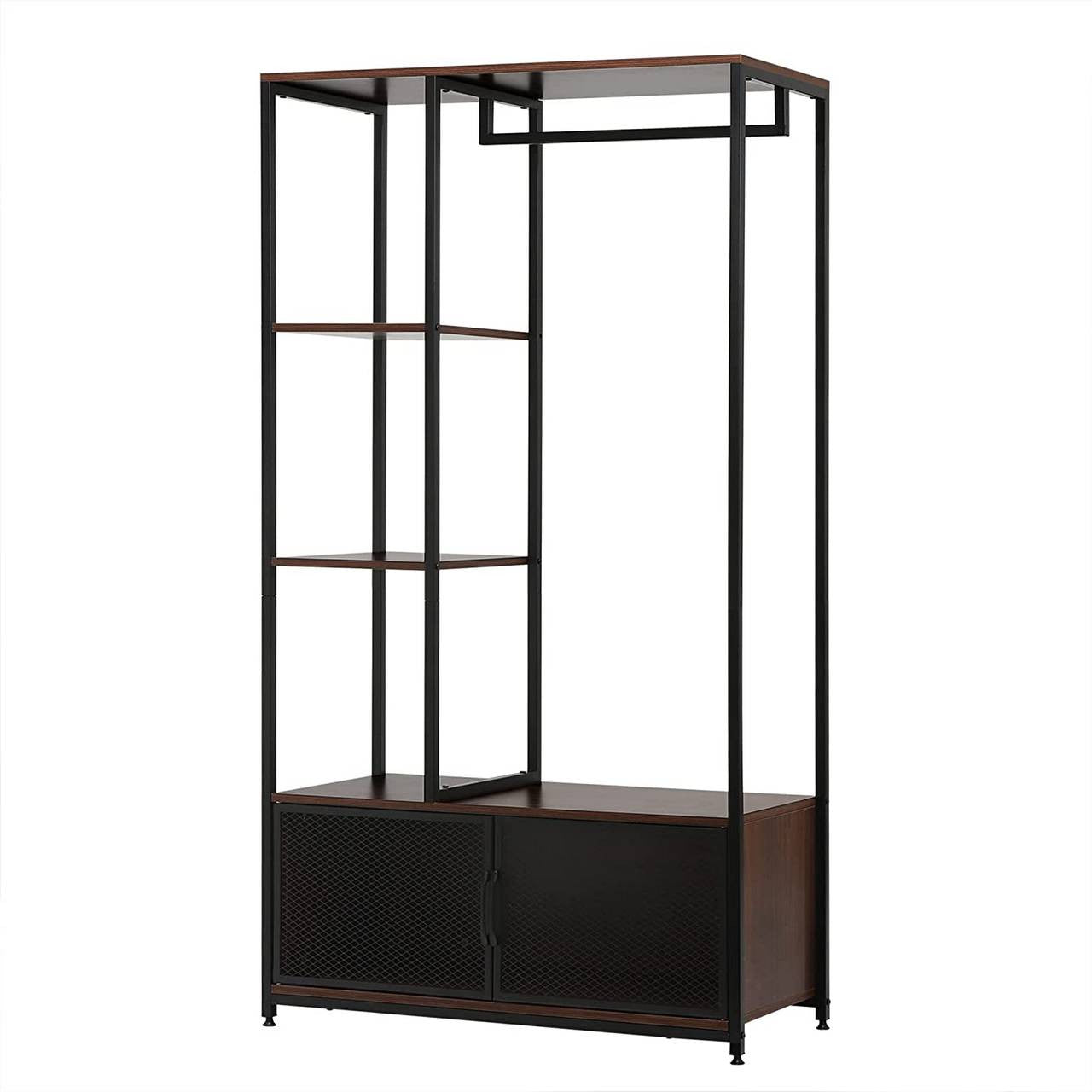 24goodz Open Wardrobe with Storage Cabinet - Multifunctional Design - High-Quality MDF and Steel - For Home Use - Dark Beech + Black - dc