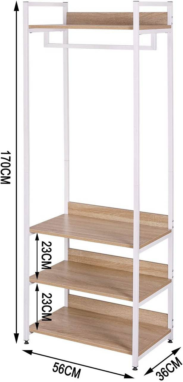 24goodz Clothes Rack with Three Shelves - Space-Saving Design - Sturdy and Stylish - Chipboard and Steel - Light Oak + Black - whe