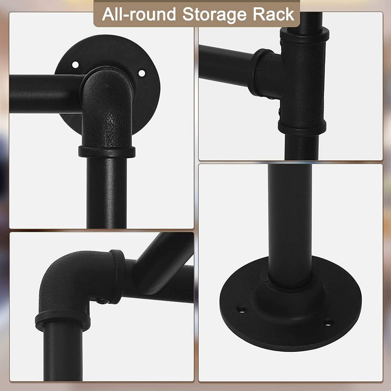 24goodz Industrial Style Clothes Rail - Vintage Industrial Design - Durable Metal and MDF - For Home Organization - Black + Vintage Wood Grain - shei