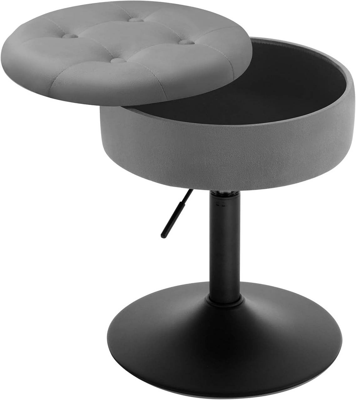 24goodz Velvet Bar Stool with Storage - Adjustable Height - Metal Frame - Dark Grey - dgr