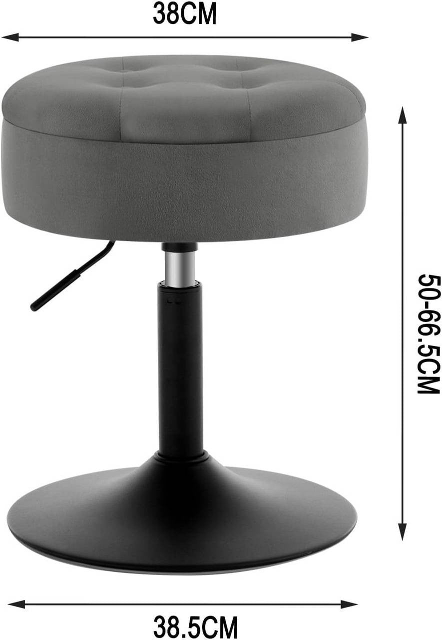 24goodz Velvet Bar Stool with Storage - Adjustable Height - Metal Frame - Dark Grey - dgr