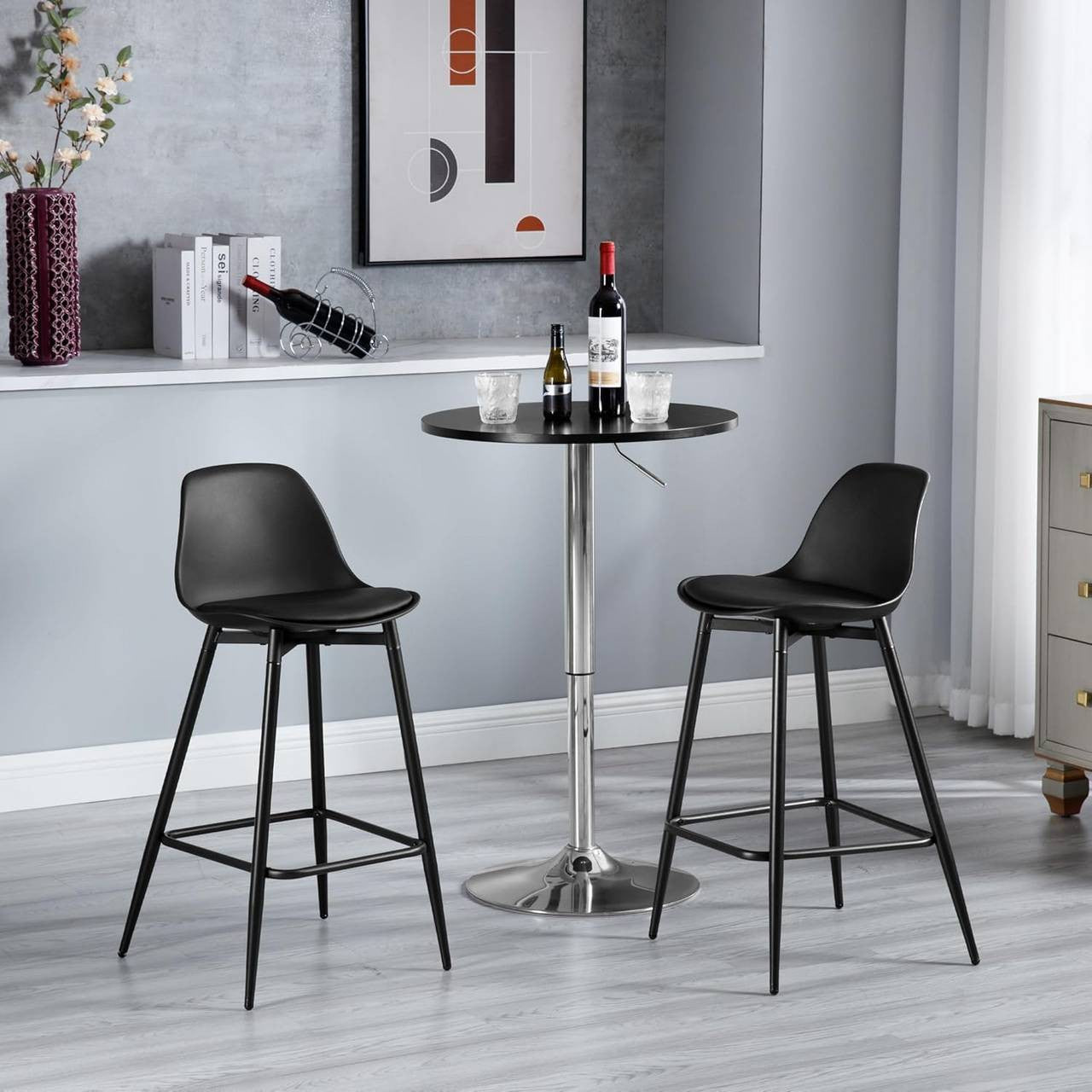 24goodz Stylish Bar Stool - Enhanced Comfort - Improved Stability - PP and Metal - Black - 43 x 86.5 x 42 cm