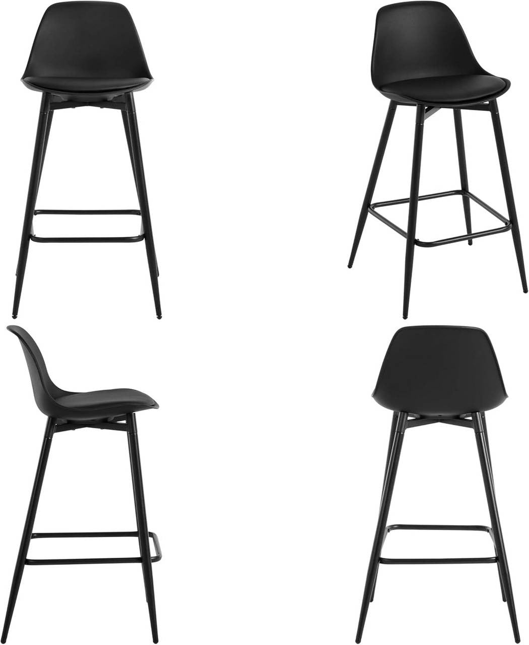 24goodz High Bar Stool - Enhanced Comfort - Improved Stability - PP and Metal - Black - 43 x 86.5 x 42 cm