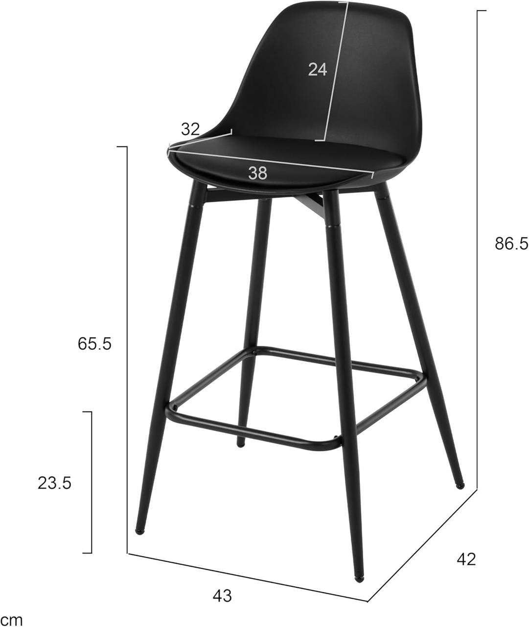 24goodz Bar Stool - Enhanced Comfort - Improved Stability - PP and Metal - For Home and Kitchen - Black