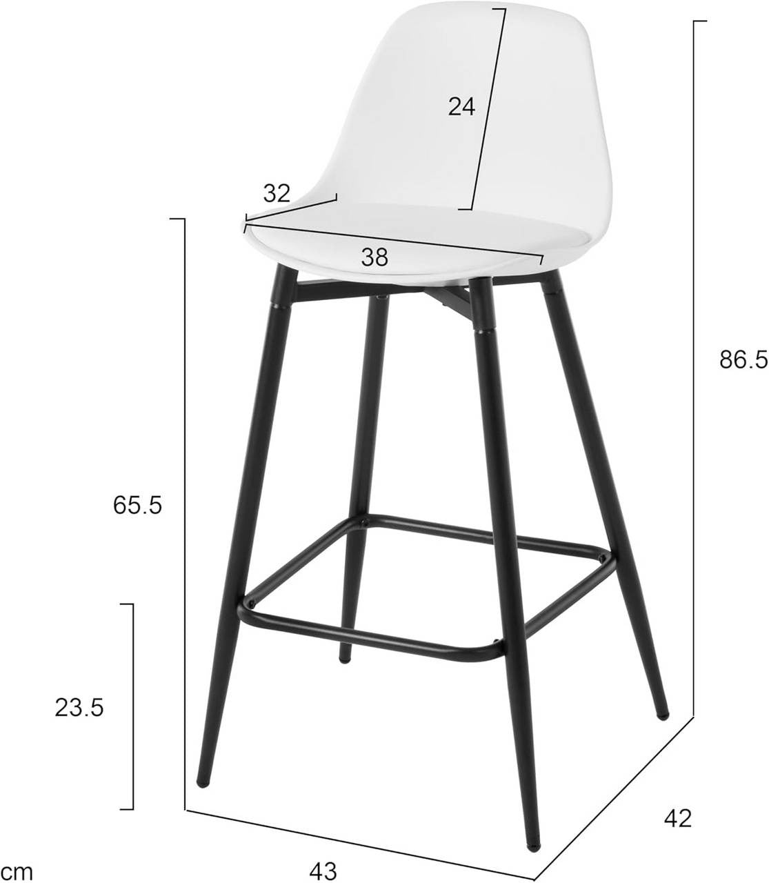 24goodz Stylish Bar Stool - Enhanced Comfort - Improved Stability - PP and Metal - For Home and Kitchen - White