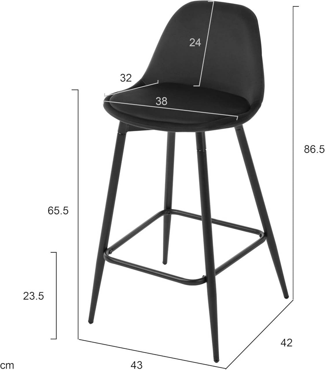 24goodz Velvet Bar Stool - Enhanced Comfort - Stylish Design - Velvet & Metal - For Home & Kitchen - Black