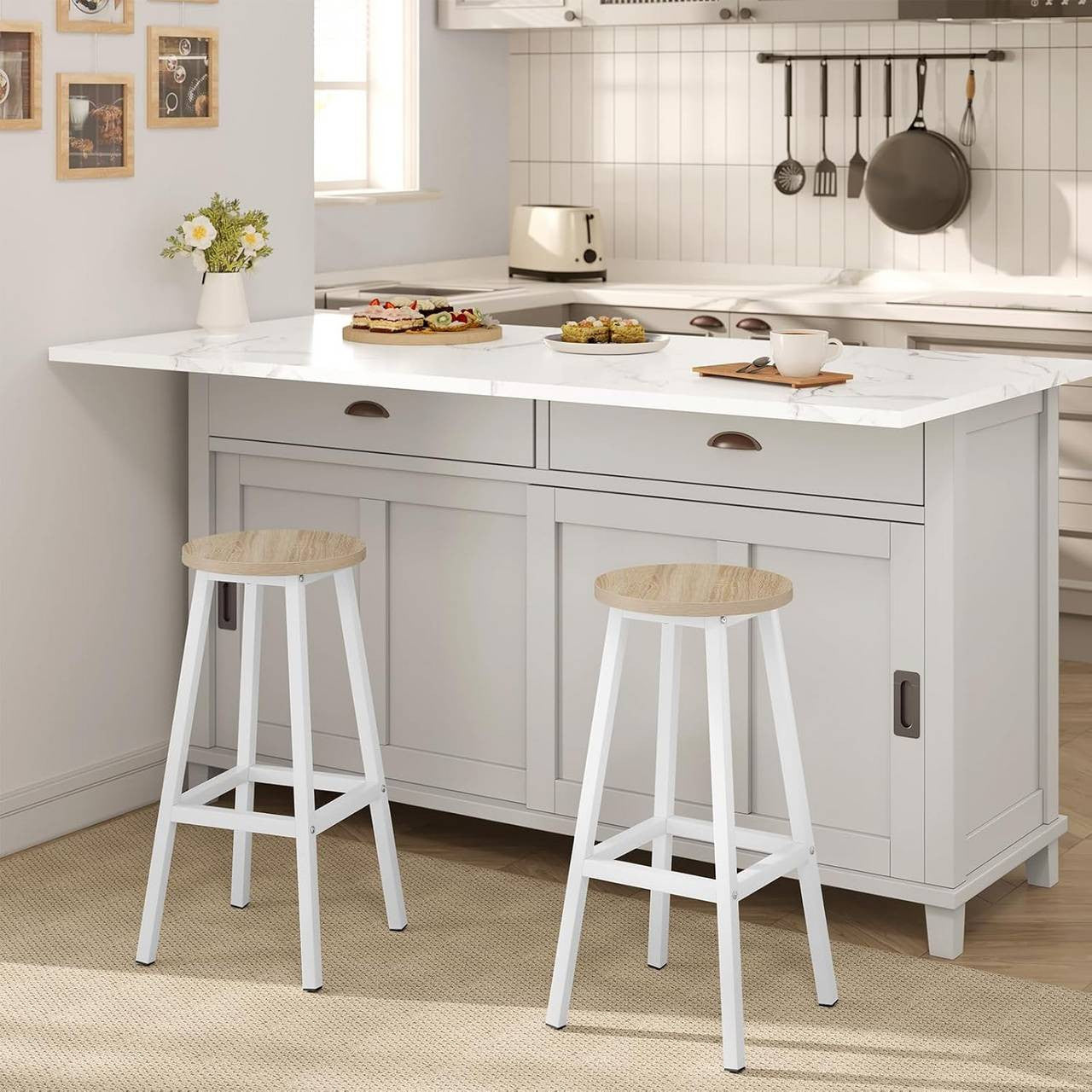 24goodz Round Bar Stool with Metal Frame - Sturdy and Stylish - E1 Wood and Metal - For Home and Kitchen - Light Oak