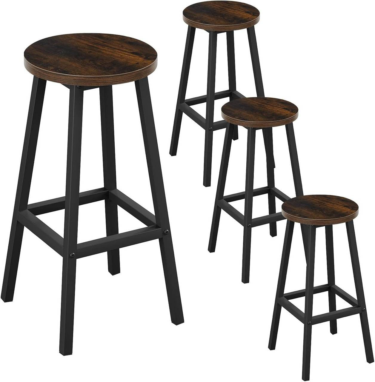 24goodz Vintage Brown Bar Stool - High-Quality Materials - Robust Structure - E1 Wood and Metal - For Home & Kitchen - 30.5 x 64.5 x 30.5 cm