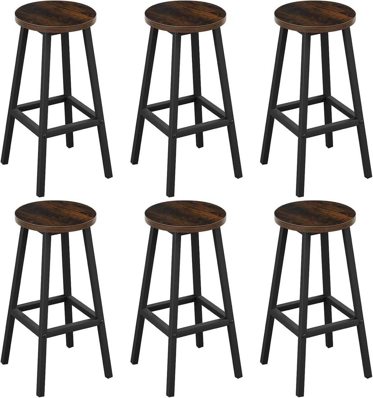 24goodz Round Bar Stool with Metal Frame - Sturdy and Stylish - E1 Wood and Metal - For Home and Dining - Vintage Brown