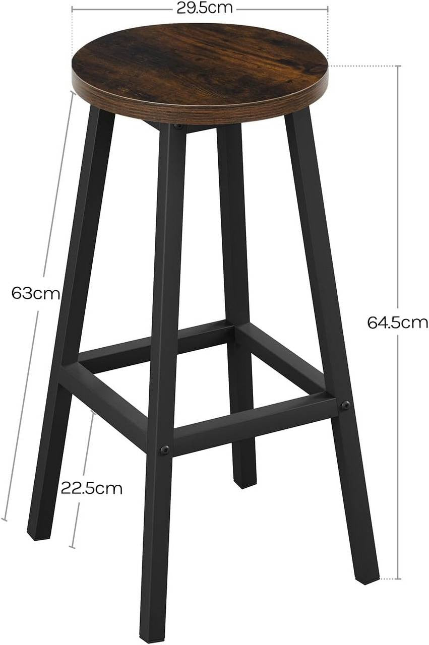 24goodz Round Bar Stool with Metal Frame - Sturdy and Stylish - E1 Wood and Metal - For Home and Dining - Vintage Brown