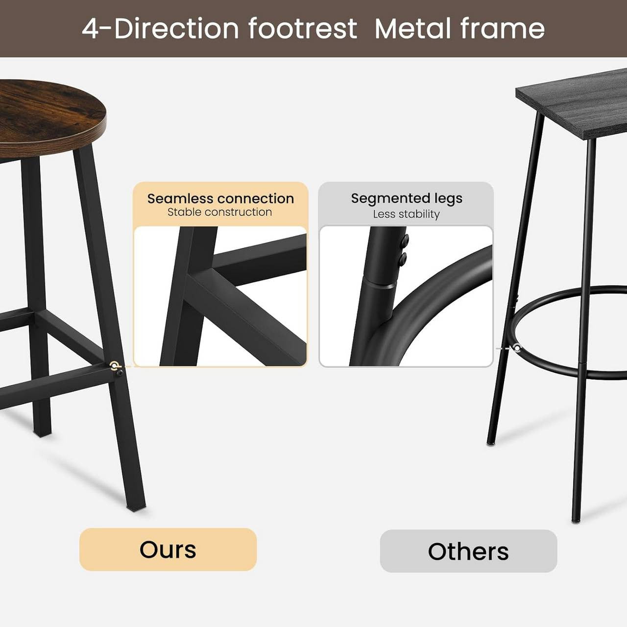 24goodz Vintage Brown Bar Stool - High-Quality Materials - Robust Structure - E1 Wood and Metal - For Home & Kitchen - 30.5 x 64.5 x 30.5 cm