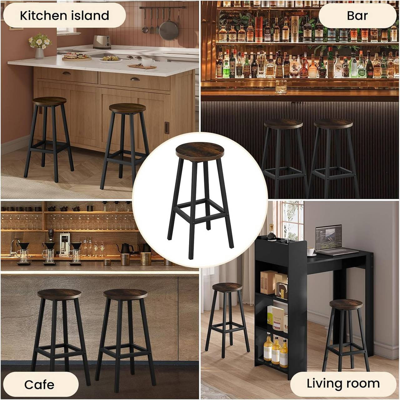 24goodz Vintage Brown Bar Stool - Stylish and Durable Design - E1 Wood and Metal - For Home and Commercial Use - 30.5 x 64.5 x 30.5 cm