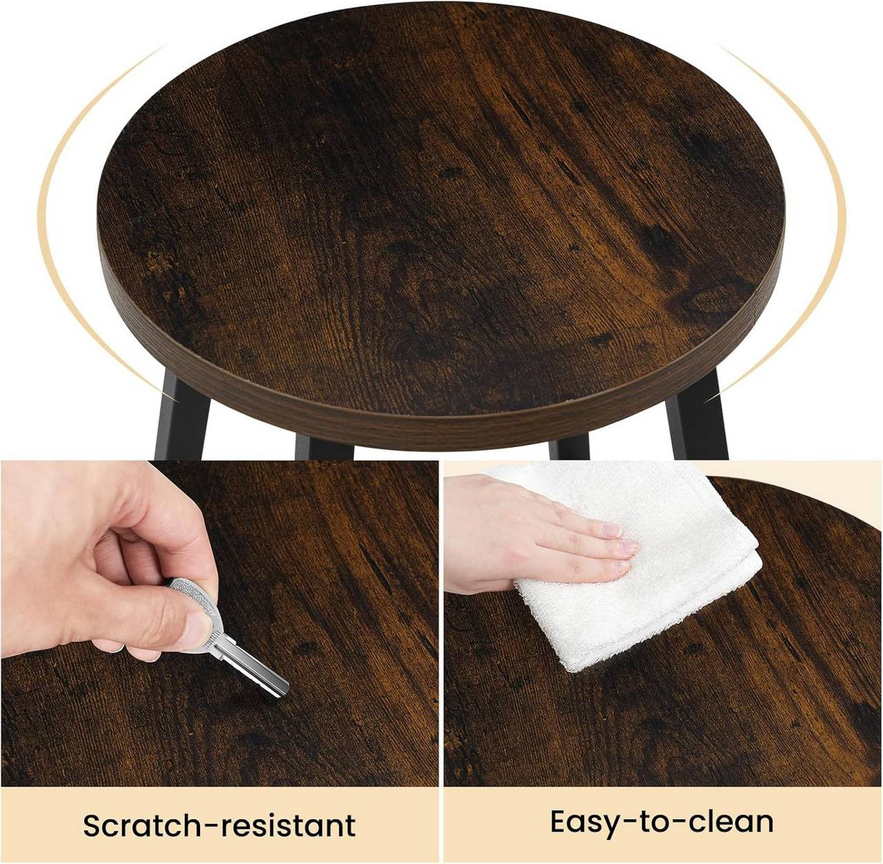 24goodz Vintage Brown Bar Stool - High-Quality Materials - Robust Structure - E1 Wood and Metal - For Home & Kitchen - 30.5 x 64.5 x 30.5 cm