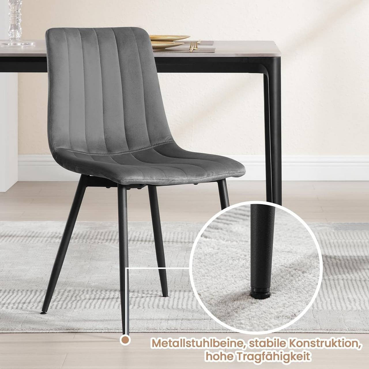 24goodz Velvet Dining Chairs Set of 4 - Comfortable & Robust - Ergonomic Design - Velvet & Metal - Dark Grey