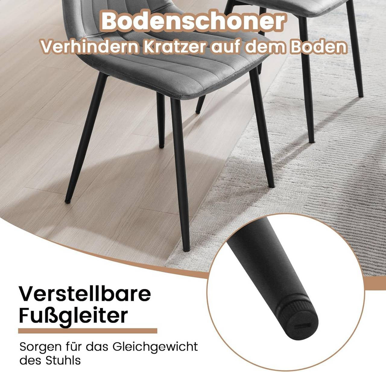 24goodz Velvet Dining Chairs Set of 4 - Comfortable & Robust - Ergonomic Design - Velvet & Metal - Dark Grey