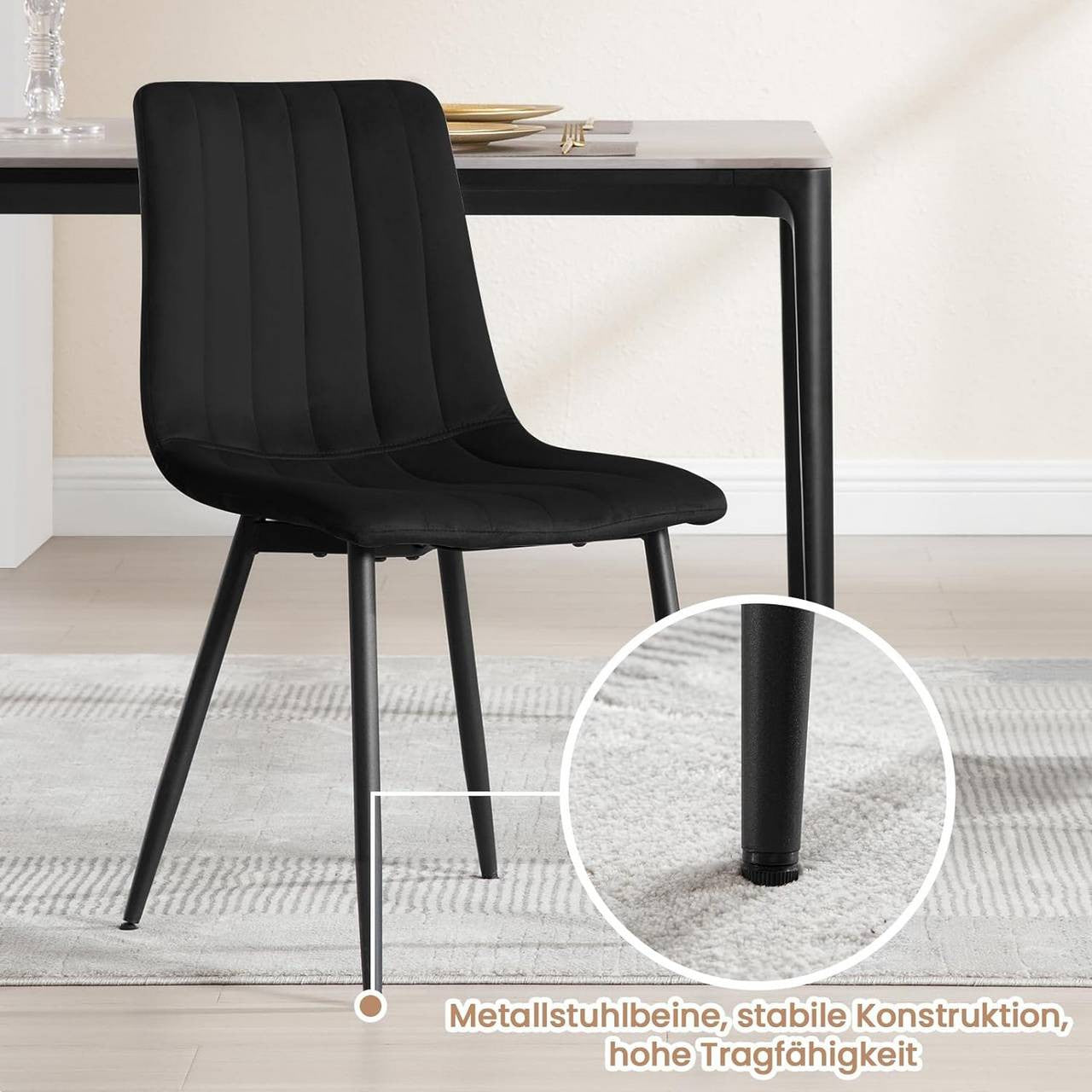 24goodz Velvet Dining Chairs Set of 4 - Comfortable & Robust - Ergonomic Design - Velvet & Metal - Dark Grey - 44 x 80.5 x 50.5 cm
