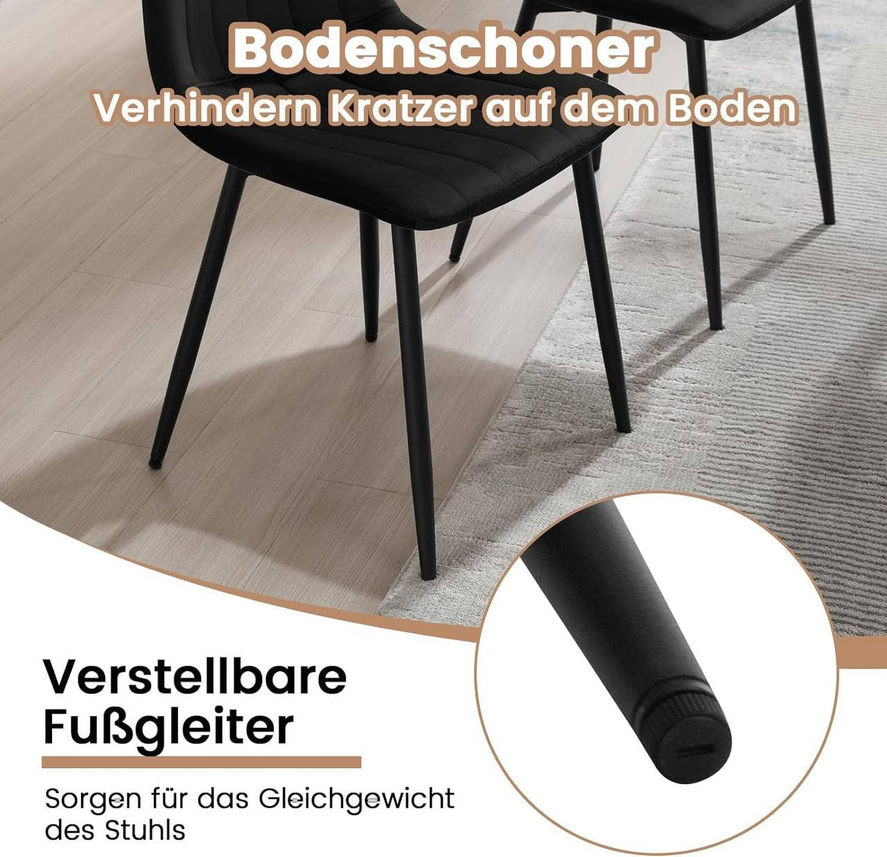 24goodz Velvet Dining Chairs Set of 4 - Comfortable & Robust - Ergonomic Design - Velvet & Metal - Dark Grey - 44 x 80.5 x 50.5 cm