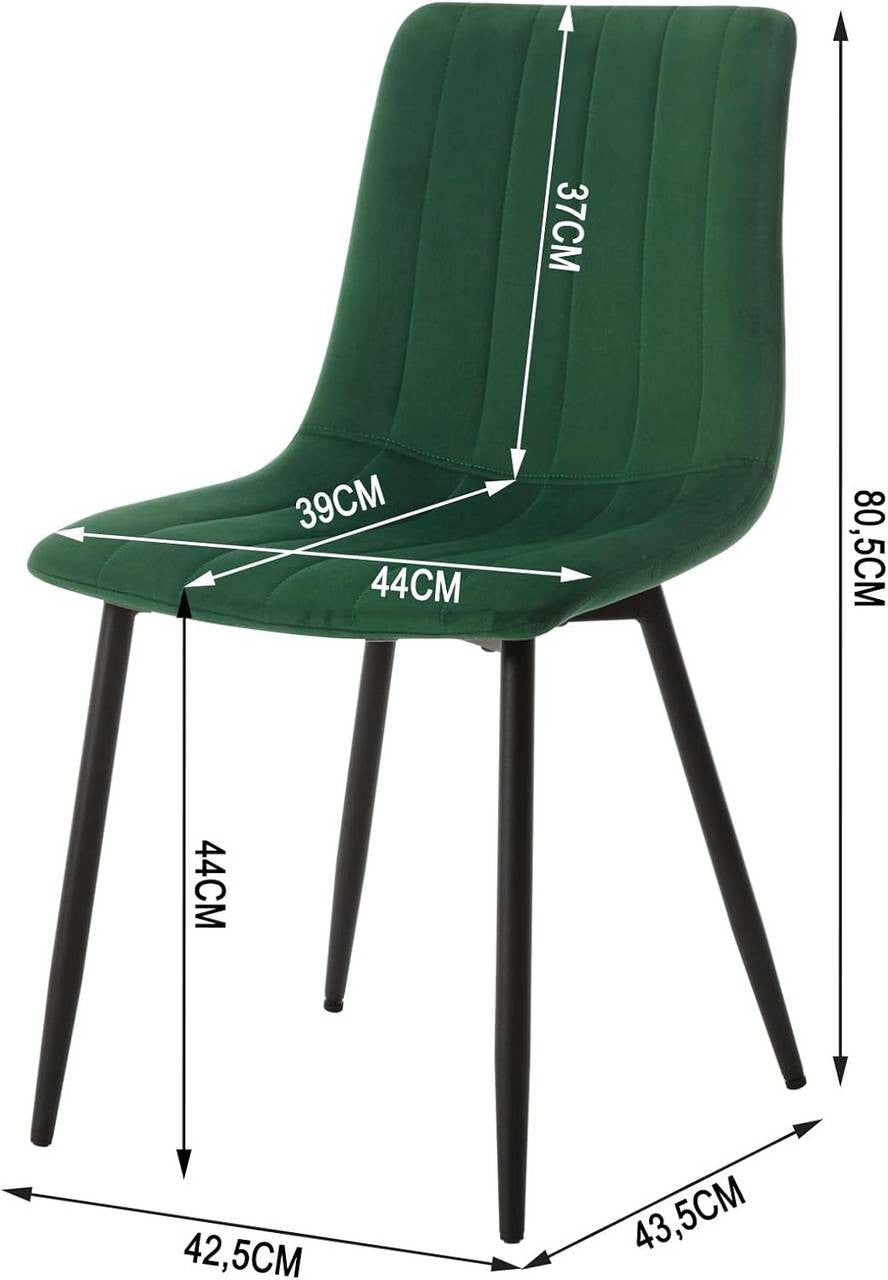 24goodz Velvet Dining Chairs Set of 4 - Comfortable & Robust - Ergonomic Design - Velvet + Metal - Dark Green