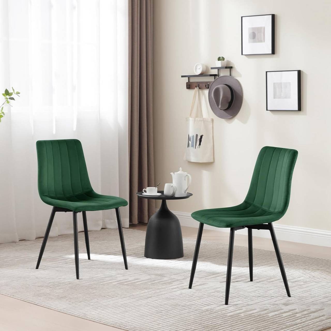 24goodz Velvet Dining Chairs Set of 4 - Comfortable & Robust - Ergonomic Design - Velvet + Metal - Dark Green