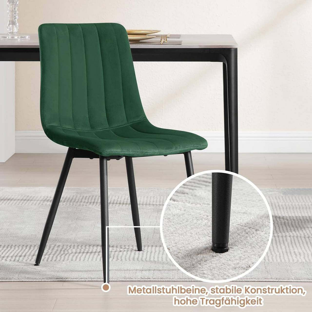 24goodz Velvet Dining Chairs Set of 4 - Comfortable & Robust - Ergonomic Design - Velvet + Metal - Dark Green
