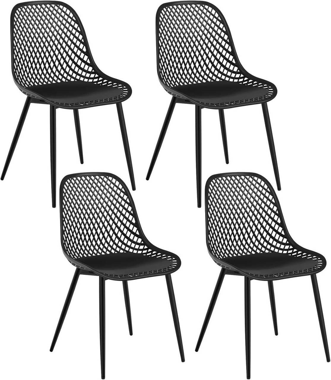 24goodz Ergonomic Dining Chairs Set of 4 - Easy to Clean - Sturdy Metal Frame - PP and Metal - Black