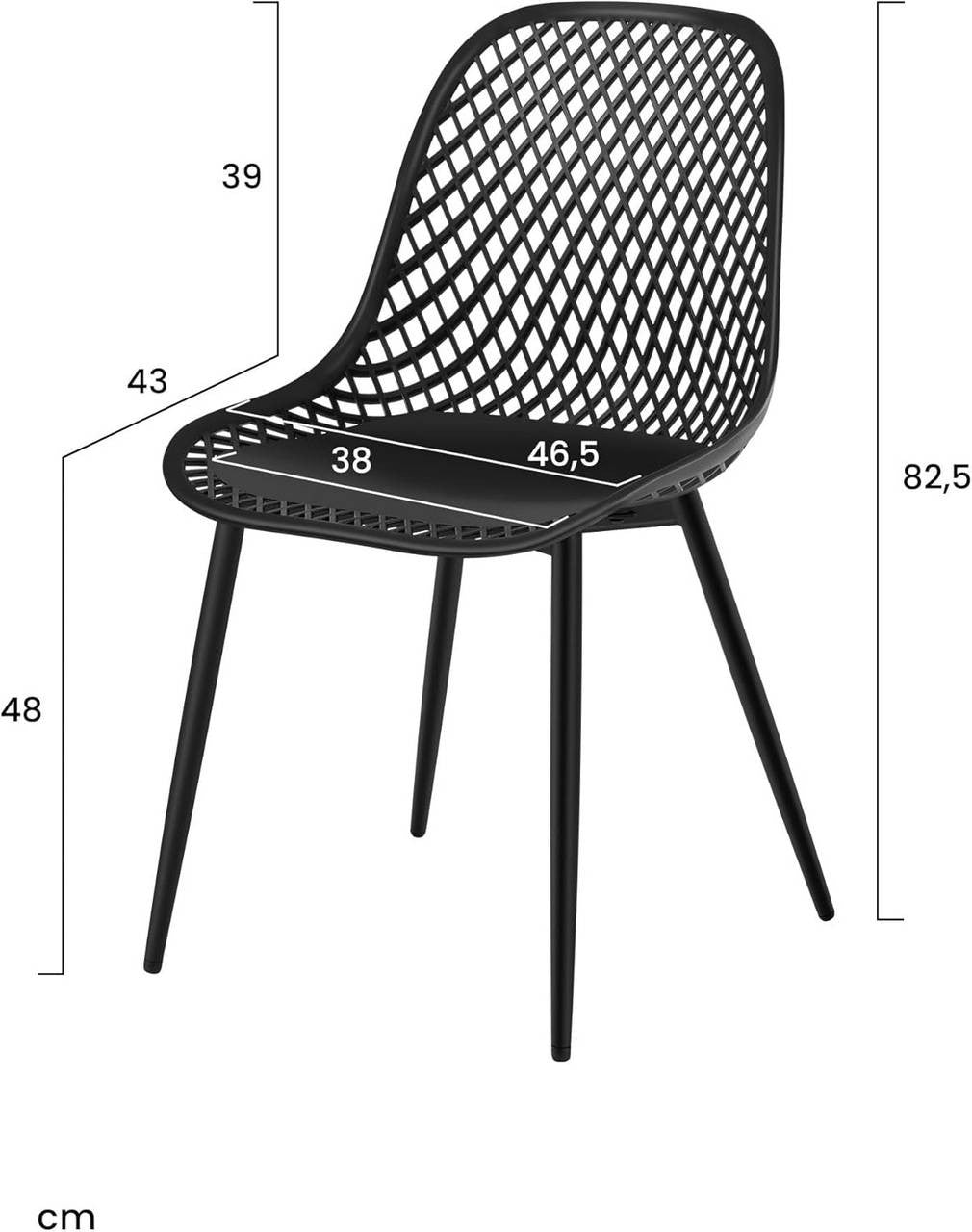 24goodz Ergonomic Dining Chairs Set of 4 - Easy to Clean - Sturdy Metal Frame - PP and Metal - Black
