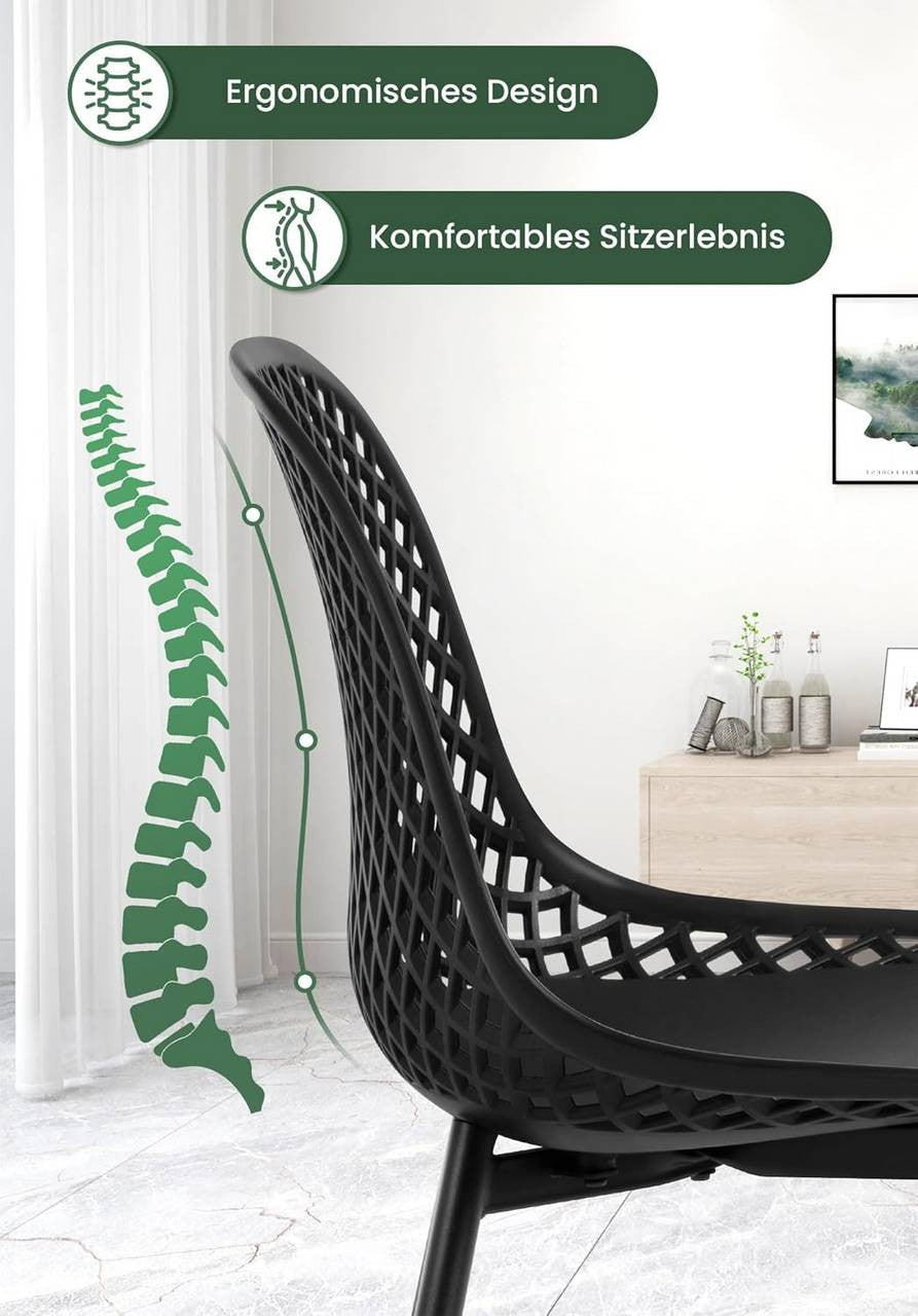 24goodz Ergonomic Dining Chairs Set of 4 - Easy to Clean - Sturdy Metal Frame - PP and Metal - Black