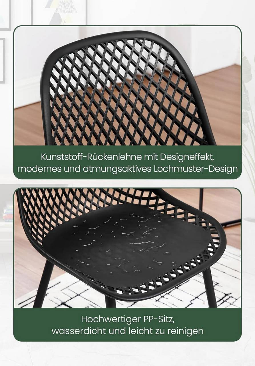 24goodz Ergonomic Dining Chairs Set of 4 - Easy to Clean - Sturdy Metal Frame - PP and Metal - Black