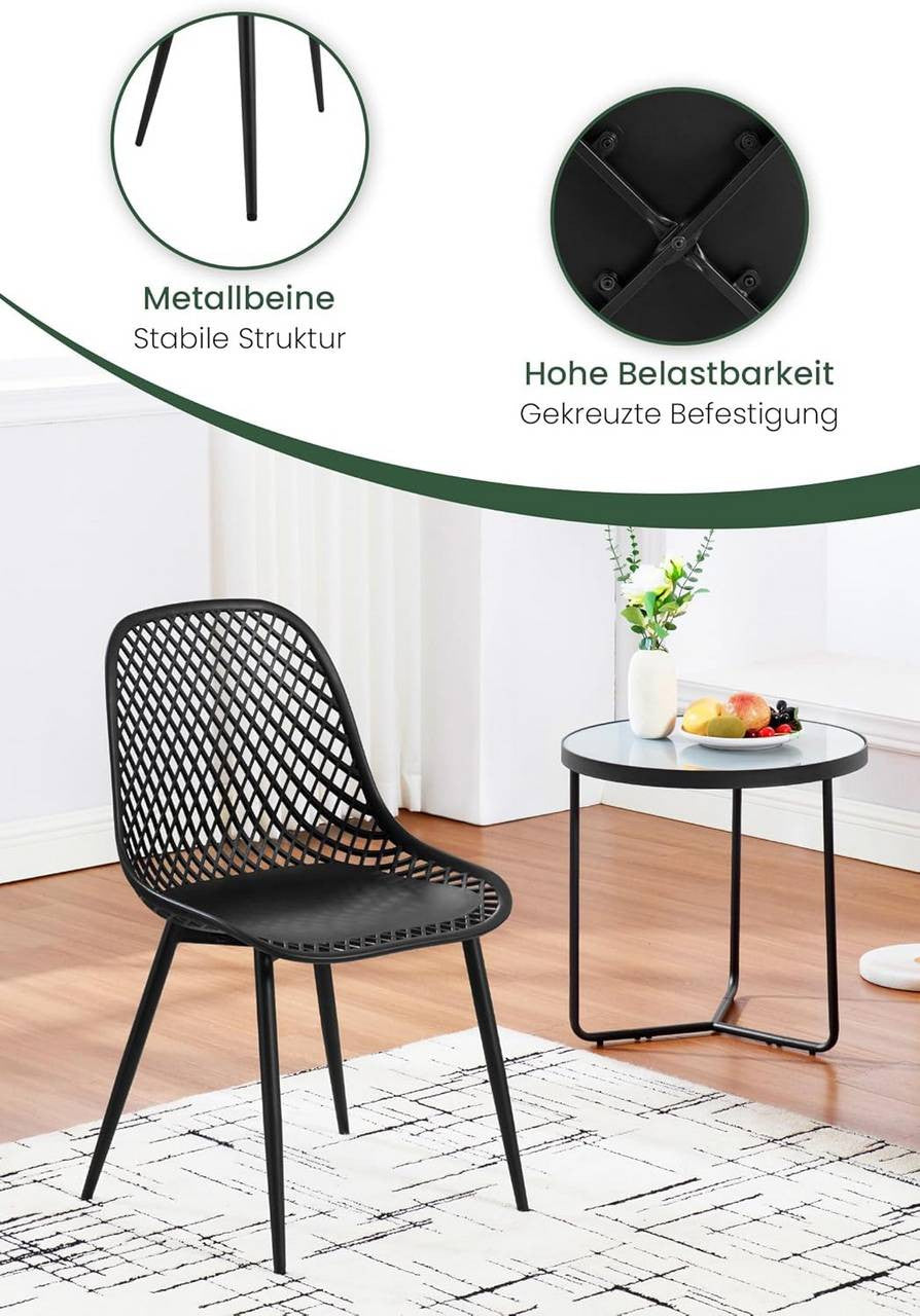 24goodz Ergonomic Dining Chairs Set of 4 - Easy to Clean - Sturdy Metal Frame - PP and Metal - Black