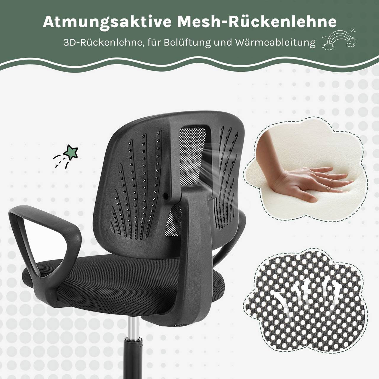 24goodz Ergonomic Kids Office Chair - Breathable Mesh Design - Adjustable Height - For Children and Teens - Black