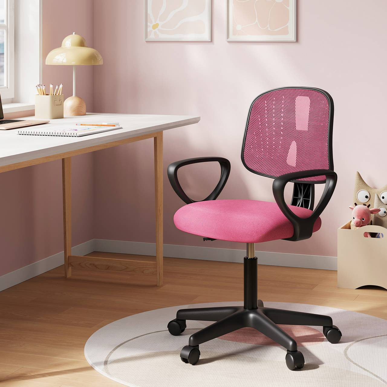 24goodz Ergonomic Kids Office Chair - Breathable Mesh Design - Adjustable Height 41-53 cm - For Children and Teens - Pink