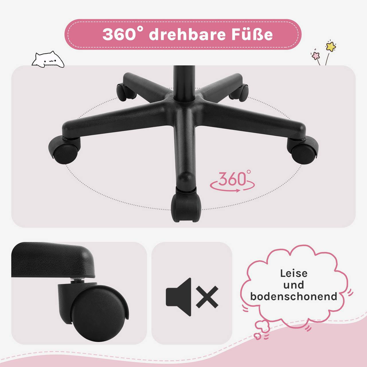 24goodz Ergonomic Kids Office Chair - Breathable Mesh Design - Adjustable Height 41-53 cm - For Children and Teens - Pink