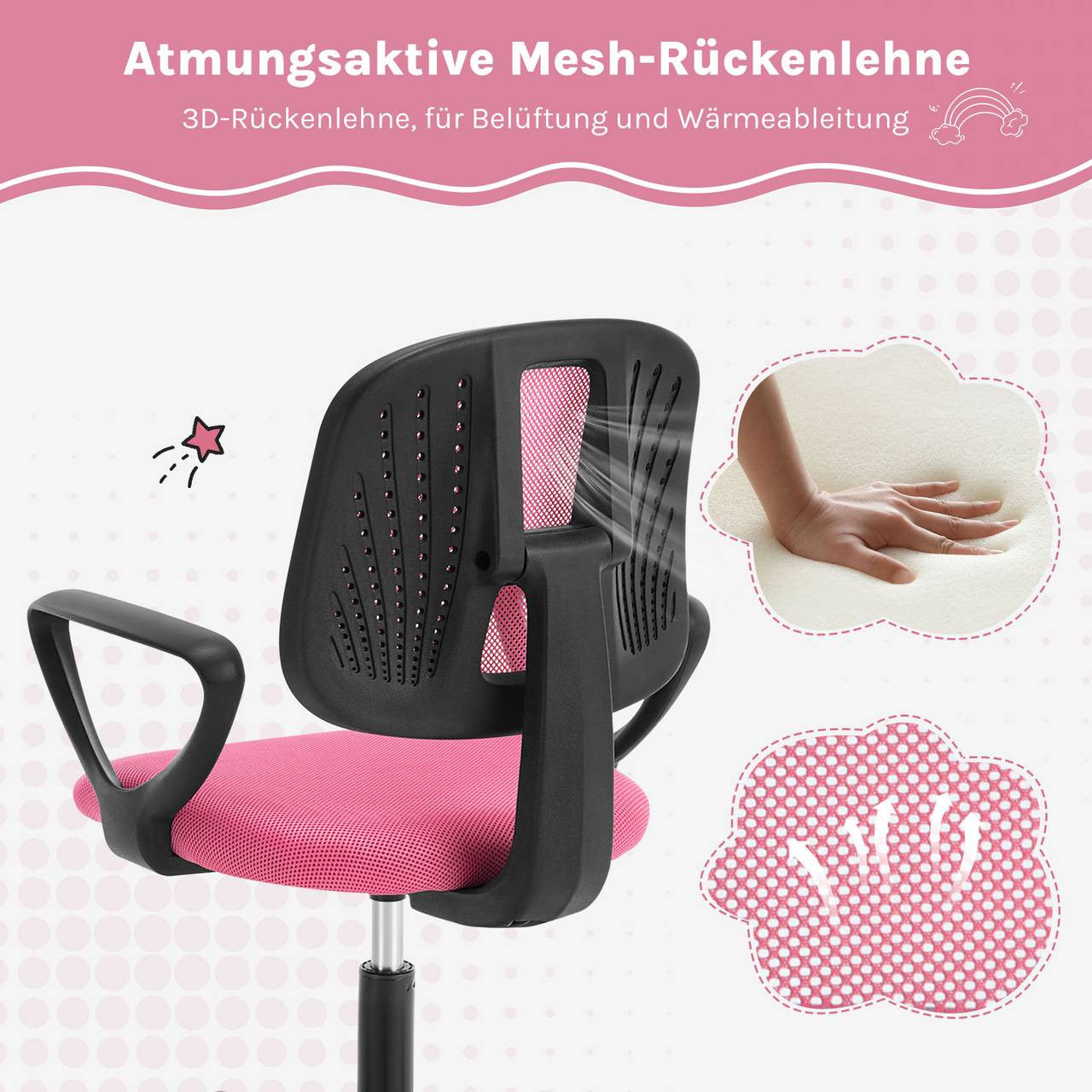 24goodz Ergonomic Kids Office Chair - Breathable Mesh Design - Adjustable Height 41-53 cm - For Children and Teens - Pink