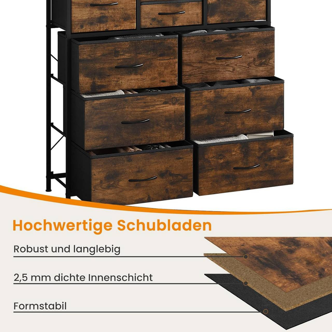 24goodz Vintage Brown Fabric Drawer Cabinet - Ideal Storage Solution - Sturdy Construction - E1 Wood Material - For Home - 100 x 100.5 x 30 cm